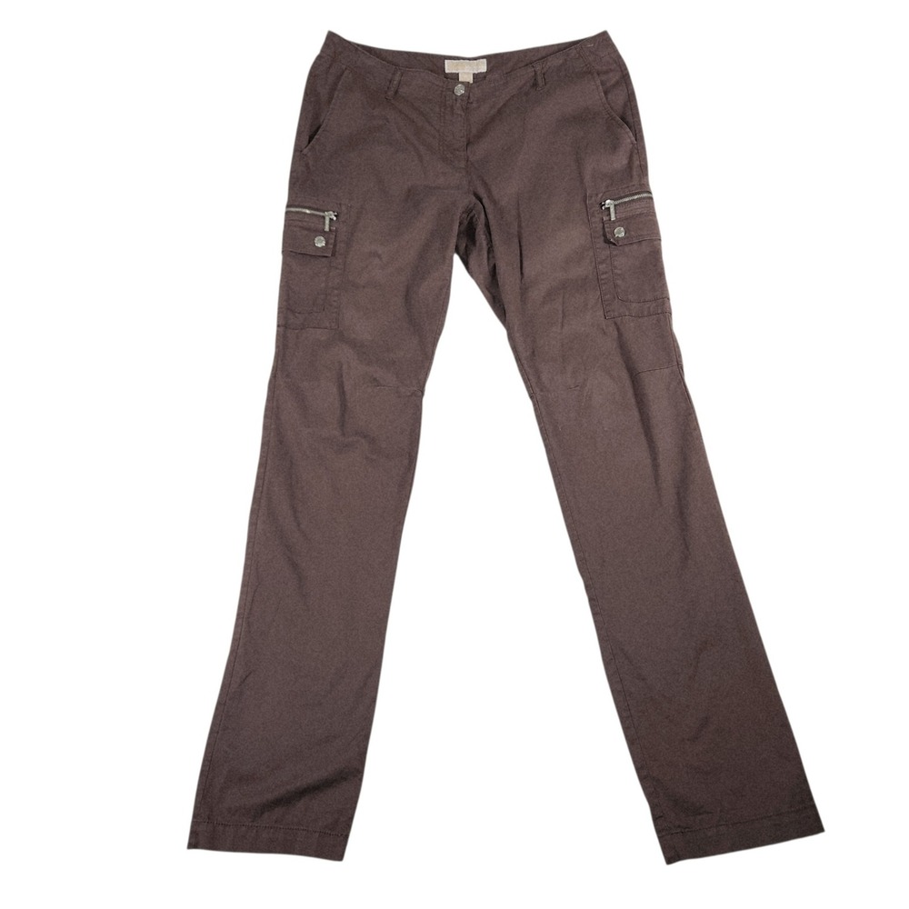 Michael Kors Cargo Pants Women Size 10 Brown Straight Leg Utility Stretch